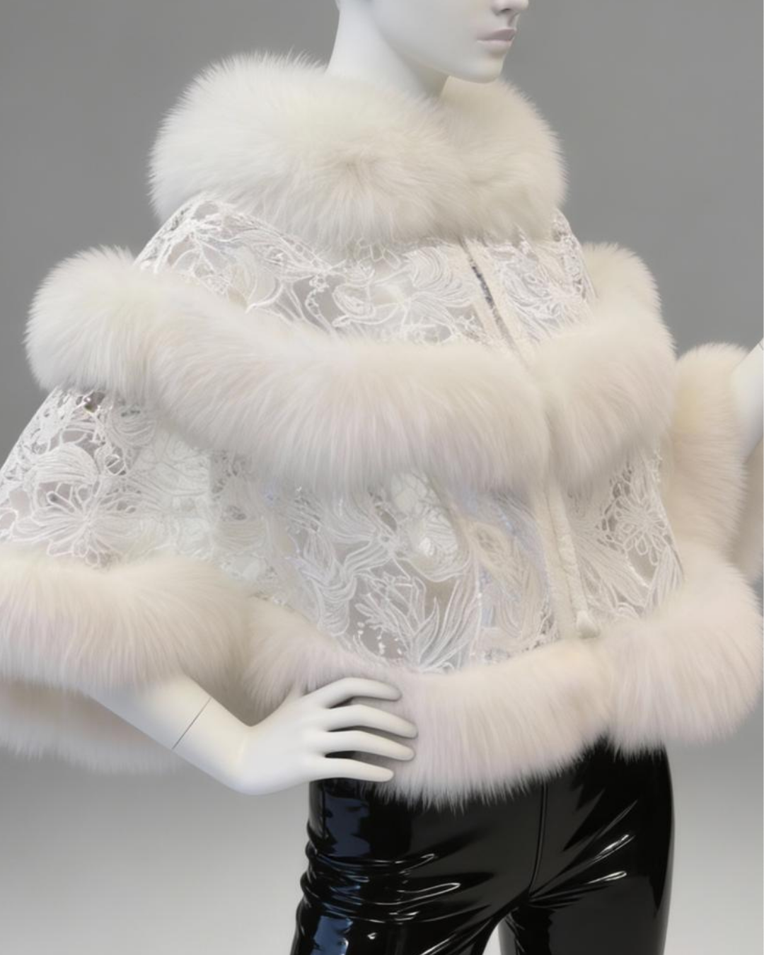 White Embroidered Fox Cape