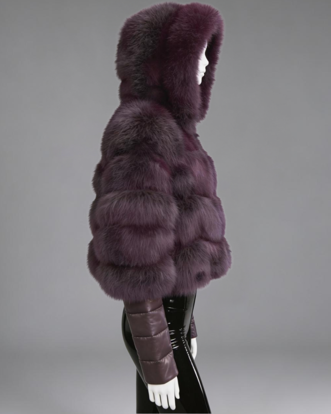 Plum Hooded Fox-Leather Jacket