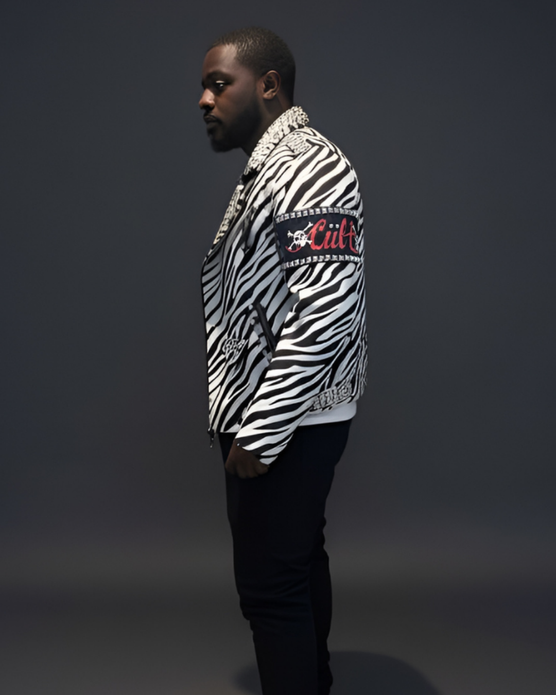 Zebra Print Studded Moto