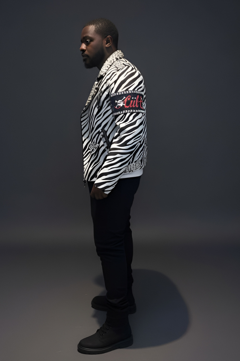 Zebra Print Studded Moto