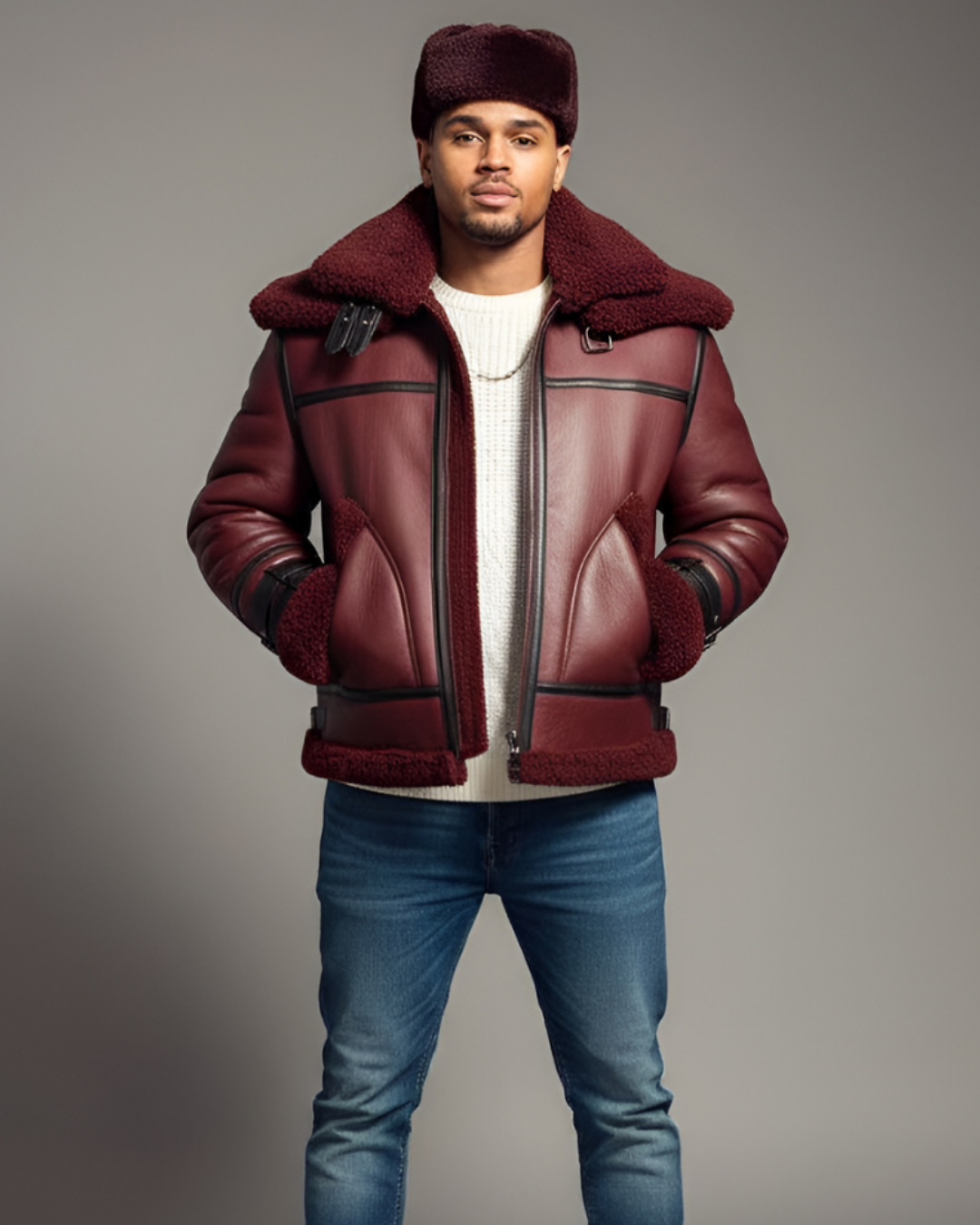 Burgundy Shearling Set
