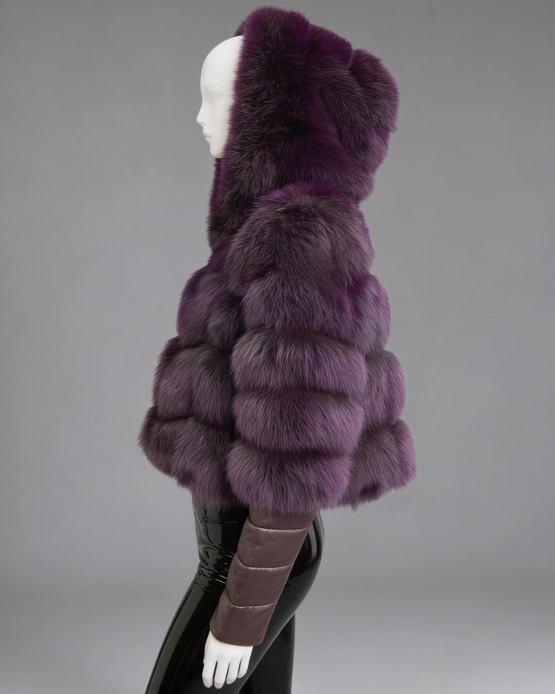 Plum Hooded Fox-Leather Jacket