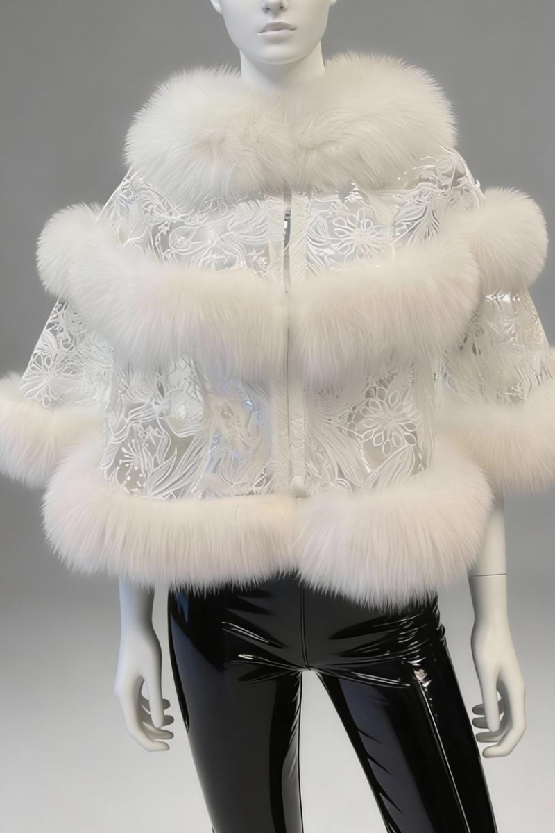 White Embroidered Fox Cape