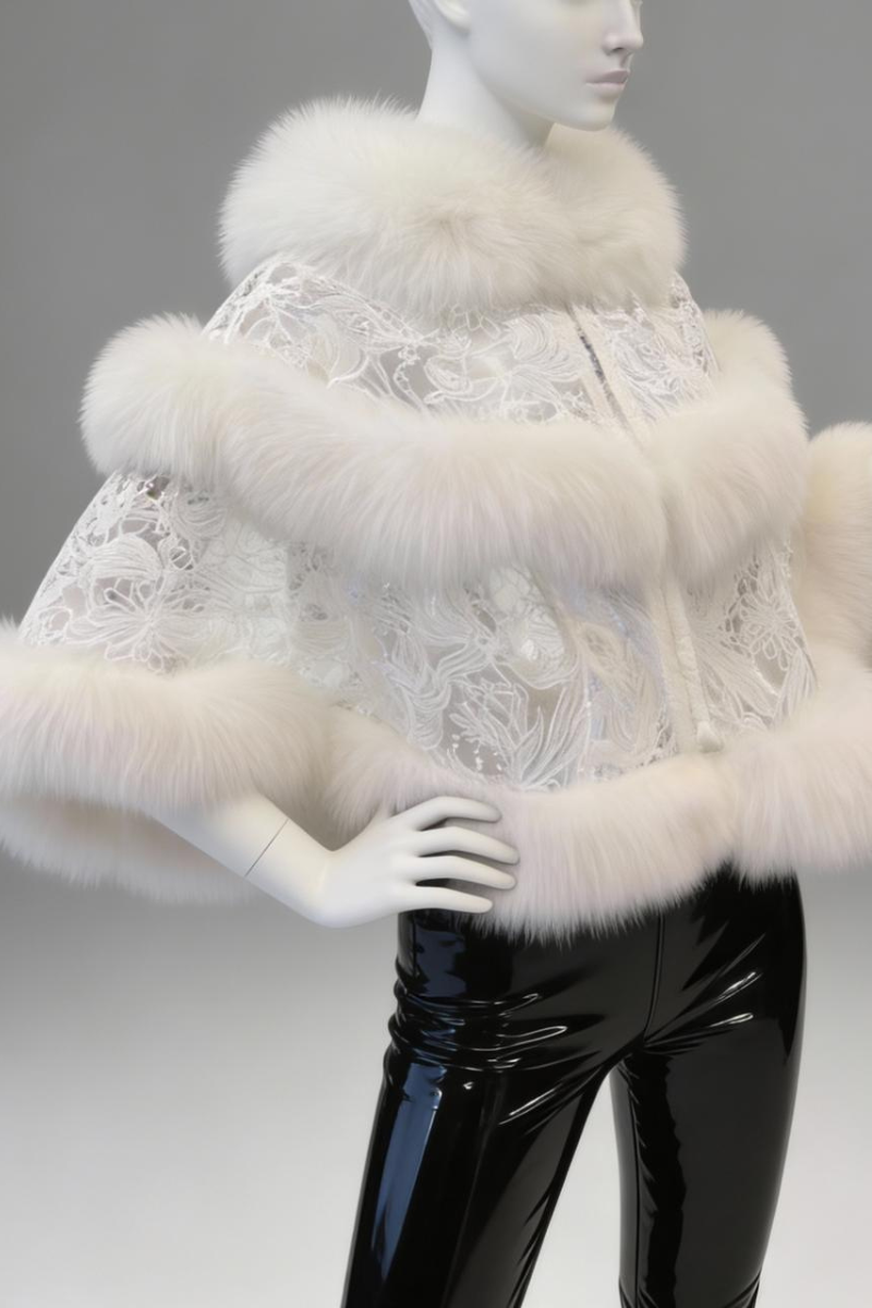 White Embroidered Fox Cape