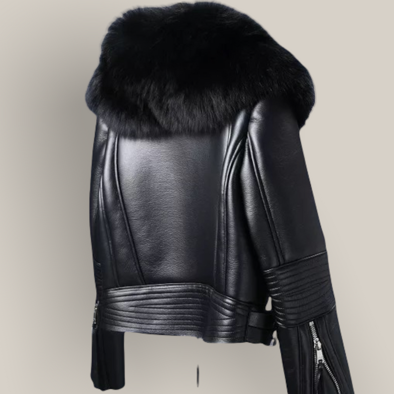 Abbey Fox Fur Collar Shearling Coat